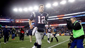 Dec 12, 2016; Foxborough, MA, USA; New England Patriots quarterback Tom Brady (12) walks off the field after a game against the Baltimore Ravens at Gillette Stadium. The Patriots won 30-23. Mandatory Credit: Stew Milne-USA TODAY Sports