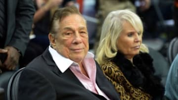 Nov 13, 2013; Los Angeles, CA, USA; Los Angeles Clippers owner Donald Sterling (left) and wife Shelly Sterling attend the game against the Oklahoma City Thunder at Staples Center. The Clippers defeated the Thunder 111-103. Mandatory Credit: Kirby Lee-USA TODAY Sports