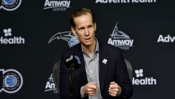 ORLANDO, FL - FEBRUARY 14: Jeff Weltman speaks to the media during the press conference on February 14, 2019 at Amway Center in Orlando, Florida. NOTE TO USER: User expressly acknowledges and agrees that, by downloading and or using this photograph, User is consenting to the terms and conditions of the Getty Images License Agreement. Mandatory Copyright Notice: Copyright 2019 NBAE (Photo by Fernando Medina/NBAE via Getty Images)
