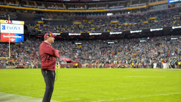 LANDOVER, MD - DECEMBER 30: Head coach Jay Gruden of the Washington Redskins looks on during the first half against the Philadelphia Eagles at FedExField on December 30, 2018 in Landover, Maryland. (Photo by Will Newton/Getty Images)