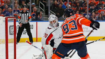 Edmonton Oilers forward Ryan Nugent-Hopkins. #93, watches as puck goes in. Mandatory Credit: Perry Nelson-USA TODAY Sports