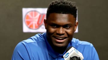 MINNEAPOLIS, MINNESOTA - APRIL 05: Zion Williamson of the Duke Blue Devils speaks during a press conference after being awarded the USBWA Oscar Robertson Trophy Player of the Year prior to the 2019 NCAA men's Final Four at U.S. Bank Stadium on April 5, 2019 in Minneapolis, Minnesota. (Photo by Maxx Wolfson/Getty Images)