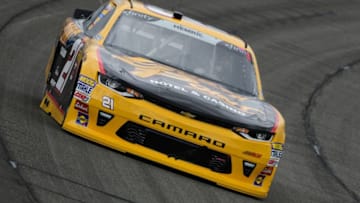 FONTANA, CA - MARCH 16: Daniel Hemric, driver of the #21 South Point Hotel & Casino Chevrolet, drives during practice for the NASCAR Xfinity Series Roseanne 300 at Auto Club Speedway on March 16, 2018 in Fontana, California. (Photo by Robert Laberge/Getty Images)