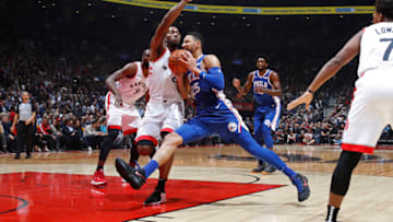Toronto Raptors - Kawhi Leonard and Philadelphia 76ers Ben Simmons (Photo by Mark Blinch/NBAE via Getty Images)