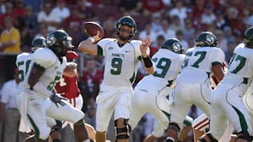 PALO ALTO, CA - SEPTEMBER 04: McLeod Bethel-Thompson #9 of the Sacramento State Hornets passes the ball during their game against the Stanford Cardinal at Stanford Stadium on September 4, 2010 in Palo Alto, California. (Photo by Ezra Shaw/Getty Images)