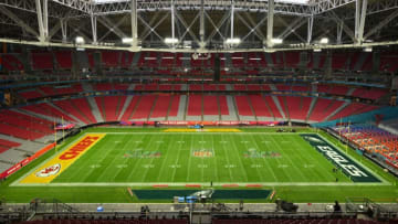 The field is readied ahead of Super Bowl LVII between the Philadelphia Eagles and the Kansas City Chiefs at State Farm Stadium in Glendale, Arizona, on February 11, 2023. (Photo by ANGELA WEISS / AFP) (Photo by ANGELA WEISS/AFP via Getty Images)