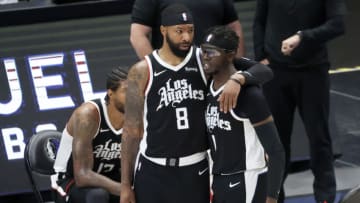 Marcus Morris Sr., Reggie Jackson, LA Clippers. Mandatory Credit: Kevin Jairaj-USA TODAY Sports