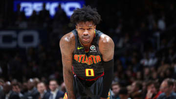 WASHINGTON, DC -  JANUARY 10: Brandon Goodwin #0 of the Atlanta Hawks looks on during the game against the Washington Wizards on January 10, 2020 at Capital One Arena in Washington, DC. NOTE TO USER: User expressly acknowledges and agrees that, by downloading and or using this Photograph, user is consenting to the terms and conditions of the Getty Images License Agreement. Mandatory Copyright Notice: Copyright 2020 NBAE (Photo by Stephen Gosling/NBAE via Getty Images)