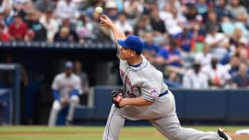Apr 12, 2015; Atlanta, GA, USA; New York Mets starting pitcher Bartolo Colon (40) pitches against the Atlanta Braves during the seventh inning at Turner Field. The Mets won 4-3. Mandatory Credit: Dale Zanine-USA TODAY Sports