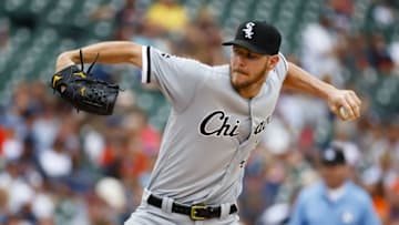 Aug 31, 2016; Detroit, MI, USA; Chicago White Sox starting pitcher Chris Sale (49) pitches in the third inning against the Detroit Tigers at Comerica Park. Mandatory Credit: Rick Osentoski-USA TODAY Sports