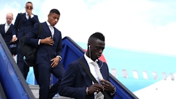 STOCKHOLM, SWEDEN - MAY 23: In this handout image provided by UEFA, Davinson Sanchez of Ajax arrives with team mates ahead of the UEFA Europa League Final between Ajax and Manchester United at Stockholm Arlanda Airport on May 23, 2017 in Stockholm, Sweden. (Photo by Handout/UEFA via Getty Images)