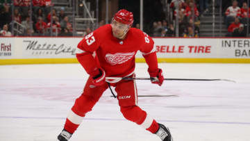 DETROIT, MICHIGAN - JANUARY 17: Trevor Daley #83 of the Detroit Red Wings skates against the Pittsburgh Penguins at Little Caesars Arena on January 17, 2020 in Detroit, Michigan. (Photo by Gregory Shamus/Getty Images)