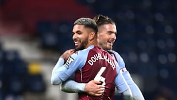 WEST BROMWICH, ENGLAND - DECEMBER 20: Jack Grealish and Douglas Luiz of Aston Villa celebrate after the Premier League match between West Bromwich Albion and Aston Villa at The Hawthorns on December 20, 2020 in West Bromwich, England. The match will be played without fans, behind closed doors as a Covid-19 precaution. (Photo by Laurence Griffiths/Getty Images)