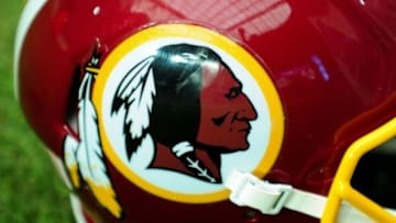 Oct 12, 2014; Glendale, AZ, USA; Detail view of the Washington Redskins logo during the second half against the Arizona Cardinals at University of Phoenix Stadium. Mandatory Credit: Matt Kartozian-USA TODAY Sports