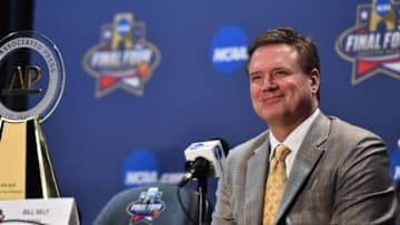 Mar 31, 2016; Houston, TX, USA; Kansas Jayhawks head coach Bill Self speaks to media during a press conference at NRG Stadium. Mandatory Credit: Bob Donnan-USA TODAY Sports