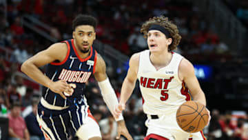 Miami Heat guard Kyle Guy (5) drives with the ball as Houston Rockets forward Kenyon Martin Jr. (6) defends(Troy Taormina-USA TODAY Sports)
