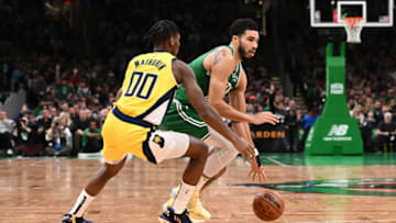 Bennedict Mathurin, Jayson Tatum, Indiana Pacers - Credit: Brian Fluharty-USA TODAY Sports