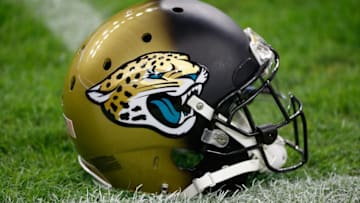 HOUSTON, TX - DECEMBER 28: A Jacksonville Jaguars helmet is seen on the field during the game between the Jaguars and the Houston Texans at NRG Stadium on December 28, 2014 in Houston, Texas. (Photo by Scott Halleran/Getty Images)