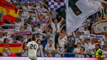 MADRID, SPAIN - SEPTEMBER 22: Marco Asensio of Real Madrid score his goal during the La Liga match between Real Madrid CF and RCD Espanyol at Estadio Santiago Bernabeu on September 22, 2018 in Madrid, Spain. (Photo by Antonio Villalba/Real Madrid via Getty Images)