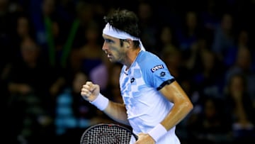 GLASGOW, SCOTLAND - SEPTEMBER 18: Leonardo Mayer of Argentina celebrates a point during his singles match against Dan Evans of Great Britain during day three of the Davis Cup semi final between Great Britain and Argentina at Emirates Arena on September 18, 2016 in Glasgow, Scotland. (Photo by Clive Brunskill/Getty Images)