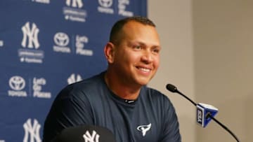 Aug 7, 2016; Bronx, NY, USA; New York Yankees designated hitter Alex Rodriguez addresses the media during a press conference announcing his retirement prior to the game between the Cleveland Indians and New York Yankees at Yankee Stadium. Rodriguez will play his last game on Friday August 12, 2016. Mandatory Credit: Andy Marlin-USA TODAY Sports