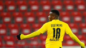 Youssoufa Moukoko scored his first senior goal on Friday (Photo by ANNEGRET HILSE/POOL/AFP via Getty Images)