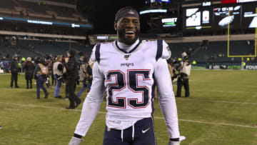PHILADELPHIA, PA - NOVEMBER 17: Terrence Brooks #25 of the New England Patriots reacts after the game against the Philadelphia Eagles at Lincoln Financial Field on November 17, 2019 in Philadelphia, Pennsylvania. (Photo by Mitchell Leff/Getty Images)