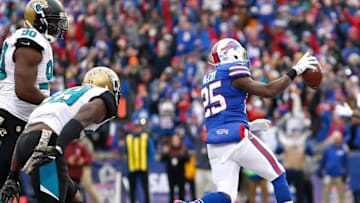Nov 27, 2016; Orchard Park, NY, USA; Buffalo Bills running back LeSean McCoy (25) runs for a touchdown during the first half against the Jacksonville Jaguars at New Era Field. Mandatory Credit: Kevin Hoffman-USA TODAY Sports