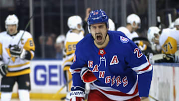 NEW YORK, NEW YORK - MAY 11: Chris Kreider #20 of the New York Rangers reacts to smelling salts prior to the game against the Pittsburgh Penguins in Game Five of the First Round of the 2022 Stanley Cup Playoffs at Madison Square Garden on May 11, 2022 in New York City. (Photo by Bruce Bennett/Getty Images)