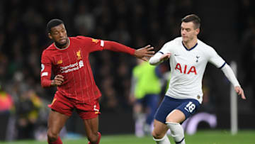 LONDON, ENGLAND - JANUARY 11: Georginio Wijnaldum of Liverpool battles for possession with Giovani Lo Celso of Tottenham Hotspur during the Premier League match between Tottenham Hotspur and Liverpool FC at Tottenham Hotspur Stadium on January 11, 2020 in London, United Kingdom. (Photo by Shaun Botterill/Getty Images)