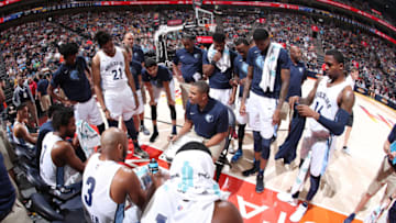 SACRAMENTO, CA - JULY 3: The Memphis Grizzlies huddle during the game against the Utah Jazz on July 3, 2018 at Golden 1 Center in Sacramento, California. NOTE TO USER: User expressly acknowledges and agrees that, by downloading and or using this Photograph, user is consenting to the terms and conditions of the Getty Images License Agreement. Mandatory Copyright Notice: Copyright 2018 NBAE (Photo by Joe Murphy/NBAE via Getty Images)