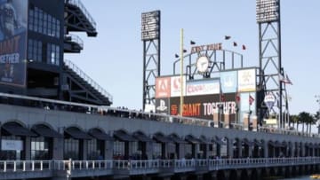 Jun 13, 2014; San Francisco, CA, USA; View of AT&T Park from the south of the stadium before the game between the San Francisco Giants and Colorado Rockies at AT&T Park. Mandatory Credit: Bob Stanton-USA TODAY Sports