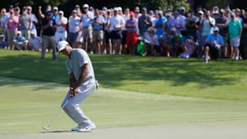 ATLANTA, GA - SEPTEMBER 21: Tiger Woods of the United States reacts to a putt on the fifth green during the second round of the TOUR Championship at East Lake Golf Club on September 21, 2018 in Atlanta, Georgia. (Photo by Kevin C. Cox/Getty Images)