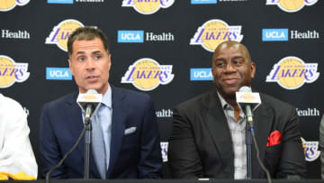 EL SEGUNDO, CA - JUNE 29: Magic Johnson speaks at a press conference on June 29, 2017 in El Segundo, California. NOTE TO USER: User expressly acknowledges and agrees that, by downloading and/or using this photograph, user is consenting to the terms and conditions of the Getty Images License Agreement. Mandatory Copyright Notice: Copyright 2017 NBAE (Photo by Andrew D. Bernstein/NBAE via Getty Images)
