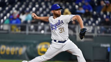 KANSAS CITY, MISSOURI - APRIL 12: Relief pitcher Ian Kennedy #31 of the Kansas City Royals throws in the ninth inning against the Cleveland Indians at Kauffman Stadium on April 12, 2019 in Kansas City, Missouri. (Photo by Ed Zurga/Getty Images)