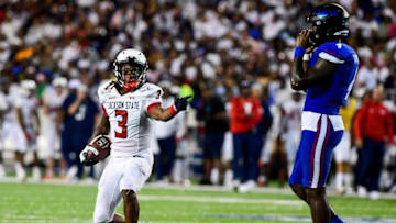 Jackson State’s Kevin Coleman Jr. (3) points down the field after making a first down during the Southern Heritage Classic between Jackson State and Tennessee State on Saturday, September 10, 2022, in Memphis, Tennessee.
