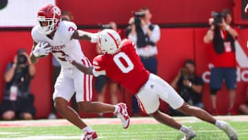 Oklahoma Sooners wide receiver Jalil Farooq (3) stiff arms Nebraska Cornhuskers defensive back Tommi Hill (0) (Kevin Jairaj-USA TODAY Sports)