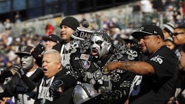 Nov 15, 2015; Oakland, CA, USA; Oakland Raiders fans cheer before the start of the game against the Minnesota Vikings at O.co Coliseum. Mandatory Credit: Cary Edmondson-USA TODAY Sports