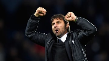 WEST BROMWICH, ENGLAND - NOVEMBER 18: Antonio Conte, Manager of Chelsea celebrates his side's 4-0 victory after the Premier League match between West Bromwich Albion and Chelsea at The Hawthorns on November 18, 2017 in West Bromwich, England. (Photo by Stu Forster/Getty Images)