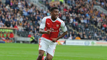 HULL, ENGLAND - SEPTEMBER 17: Alex Iwobi celebrates a goal for Arsenal during the Premier League match between Hull City and Arsenal at KCOM Stadium on September 17, 2016 in Hull, England. (Photo by Stuart MacFarlane/Arsenal FC via Getty Images)