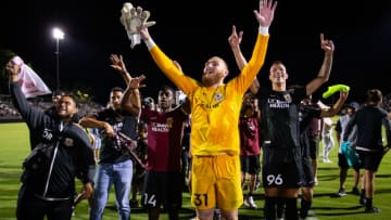SACRAMENTO, CA - JULY 27: Sacramento Republic FC celebrates after U.S. Open Cup Semifinal game between Sporting Kansas City and Sacramento Republic FC at Heart Health Park on July 27, 2022 in Sacramento, California. (Photo by Erin Chang/ISI Photos/Getty Images)