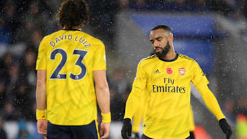 LEICESTER, ENGLAND - NOVEMBER 09: Alexandre Lacazette of Arsenal reacts during the Premier League match between Leicester City and Arsenal FC at The King Power Stadium on November 09, 2019 in Leicester, United Kingdom. (Photo by Michael Regan/Getty Images)