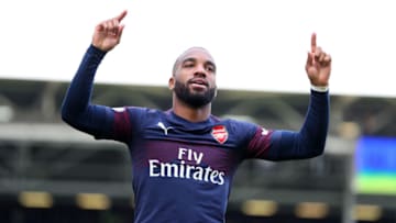 LONDON, ENGLAND - OCTOBER 07: Alexandre Lacazette of Arsenal celebrates after scoring his team's second goal during the Premier League match between Fulham FC and Arsenal FC at Craven Cottage on October 7, 2018 in London, United Kingdom. (Photo by Catherine Ivill/Getty Images)