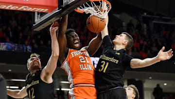 EVANSTON, ILLINOIS - FEBRUARY 27: Kofi Cockburn #21 of the Illinois Fighting Illini dunks in the first half against Robbie Beran #31 of the Northwestern Wildcats at Welsh-Ryan Arena on February 27, 2020 in Evanston, Illinois. (Photo by Quinn Harris/Getty Images)