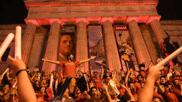 WASHINGTON, DC - JUNE 2: Washington Capitals fans celebrate after the team won Game 3 of the Stanley Cup Finals between the Washington Capitals and the Vegas Golden Knights at Capital One Arena on June 2, 2018. (Photo by Ricky Carioti/The Washington Post via Getty Images)