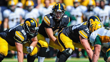 Sep 17, 2016; Iowa City, IA, USA; Iowa Hawkeyes quarterback Nathan Stanley (4) prepares for the snap during the game against the North Dakota State Bison at Kinnick Stadium. North Dakota State won 23-21. Mandatory Credit: Jeffrey Becker-USA TODAY Sports