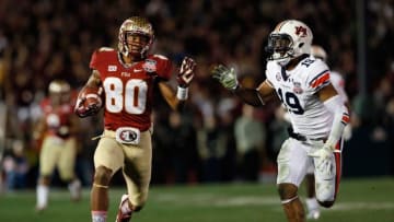 PASADENA, CA - JANUARY 06: Wide receiver Rashad Greene #80 of the Florida State Seminoles runs after a catch for a 49-yard gain in the fourth quarter against defensive back Ryan White #19 of the Auburn Tigers during the 2014 Vizio BCS National Championship Game at the Rose Bowl on January 6, 2014 in Pasadena, California. (Photo by Kevin C. Cox/Getty Images)