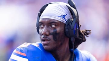GAINESVILLE, FLORIDA - NOVEMBER 13: Emory Jones #5 of the Florida Gators looks on during the third quarter of a game against the Samford Bulldogs at Ben Hill Griffin Stadium on November 13, 2021 in Gainesville, Florida. (Photo by James Gilbert/Getty Images)