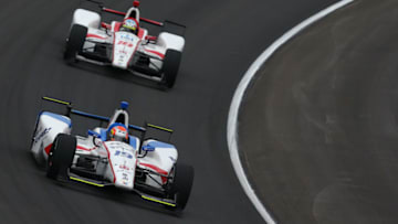 FORT WORTH, TX - JUNE 09: Ed Jones, driver of the #19 Boy Scouts of America Honda, and Tristan Vautier, driver of the #18 Dale Coyne Racing Honda, practice for the Verizon IndyCar Series Rainguard Water Sealers 600 at Texas Motor Speedway on June 9, 2017 in Fort Worth, Texas. (Photo by Sarah Crabill/Getty Images)