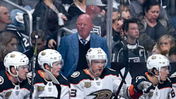 LOS ANGELES, CA - MARCH 23: General manager and interim head coach Bob Murray of the Anaheim Ducks watches from the bench during the first period of the game against the Los Angeles Kings at STAPLES Center on March 23, 2019 in Los Angeles, California. (Photo by Adam Pantozzi/NHLI via Getty Images)